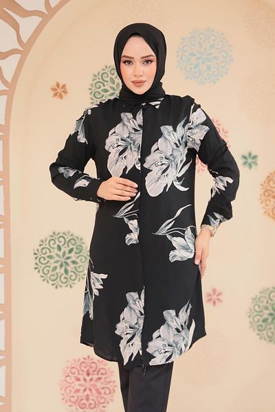 Neva Style Caleidoscop Motiv Tunica Neagra Hijab Viscosa 11732S