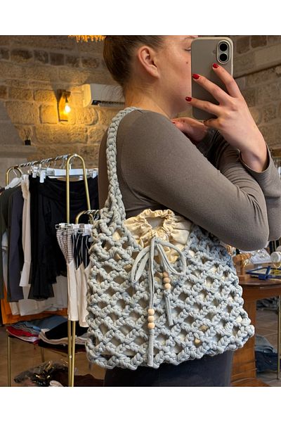 Nora Hand Knitted Bagged Mesh Combed Cotton Rope Shoulder Bag