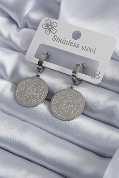 Skygo 316L Steel Silver Color Pentagram Star Embroidered Women's Earrings - TJ-BKP7951