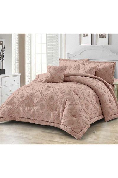 Comfy 6 PC KING SIZE PREMIUM EMBROIDERED COTTON PINK FLORAL COMFORTER SET