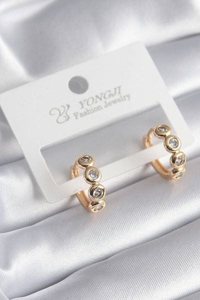 Skygo Gold Colored Zircon Stone Brass Women's Earrings - TJ-BKP8346