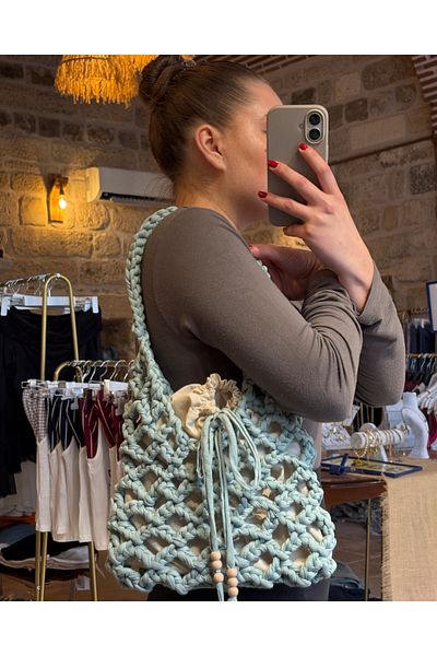 Nora Hand Knitted Bagged Mesh Combed Cotton Rope Shoulder Bag