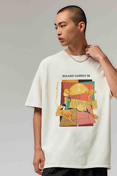 Tee&more. تي شيرت ممتاز كبير الحجم مطبوع عليه بطولة تنس رولاند جاروس لعام 1998 للجنسين