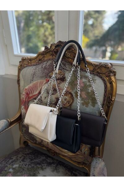 SHINELUC Women's Casual Bag - Beige Magnet Closure Chain Hand and Shoulder Bag