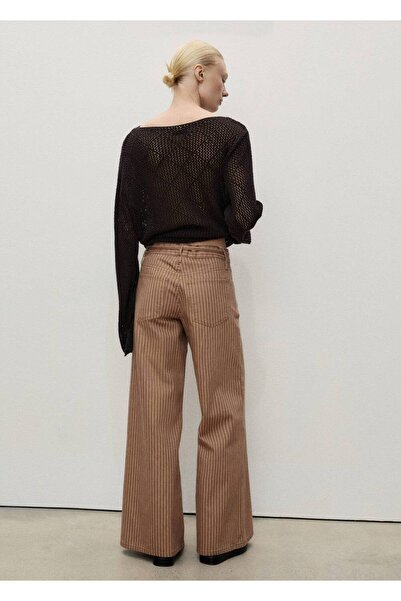 MANGO Woman Kemerli Çizgili Wideleg Düşük Bel Jean