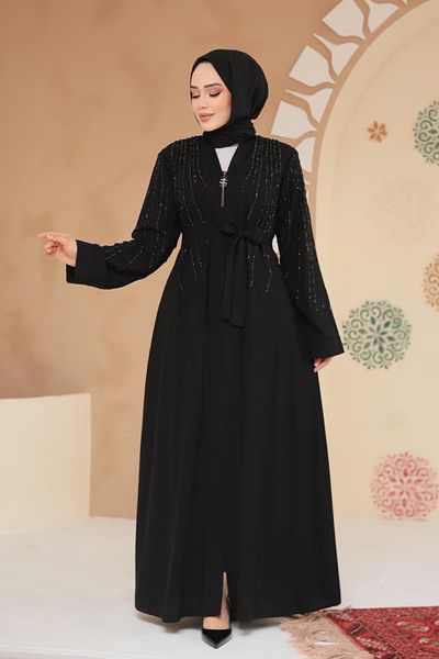 Neva Style Beaded Black Black Hijab Abaya 29111Ss
