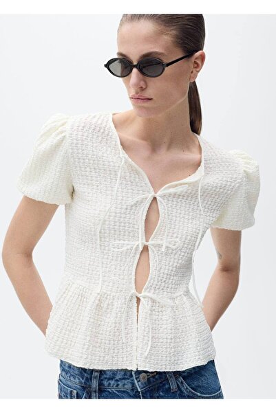 MANGO Woman Bağ detaylı dokulu bluz