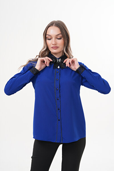 Loom Boutique قميص نسائي مقاس كبير مطلي بفيونكة على شكل فراشة ومفصلة G0060