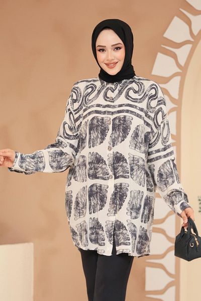 Neva Style Black Hijab Tunic - Patterned 20409S