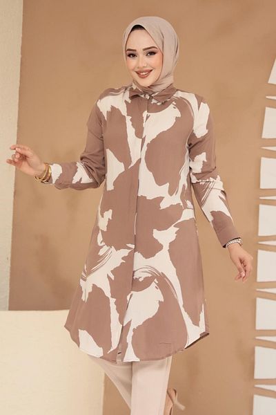 Neva Style Patterned Mink Hijab Viscose Tunic 11728V
