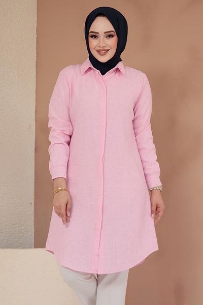 Neva Style Buttoned Pink Hijab Tunic 11734P