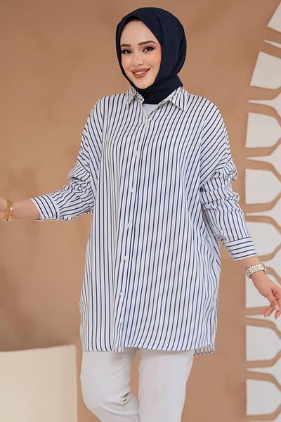 Neva Style Tunica Hijab albă cu dungi 20417B