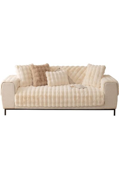 Comfy Soft And Comfortable Faux Fur Cream 3Pc 210x90Cm Sofa Cover/Topper