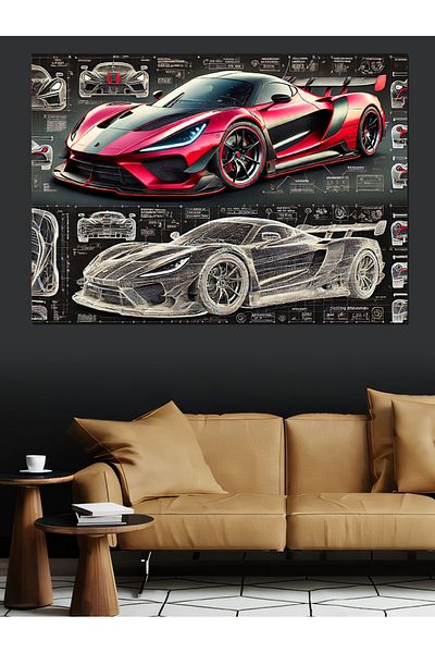 Tablomega Ilustrație mașină sport Pânză decorativă - Pictură din lemn MDF