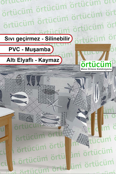 Örtücüm Pvc Muşamba Mutfak Masa Örtüsü Denizci Desenli Elyaflı Silinebilir Le...