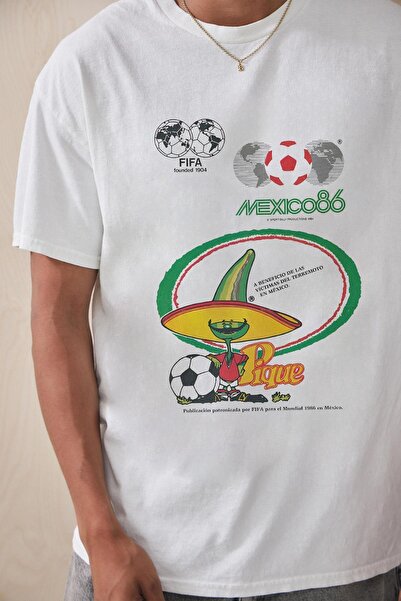 Tee&more. تي شيرت كبير الحجم مطبوع عليه كأس العالم لكرة القدم المكسيك 86 للجنسين