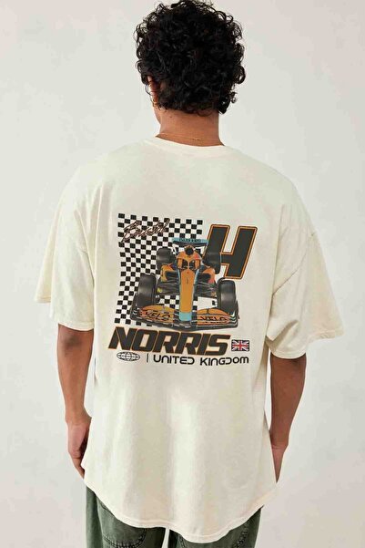 Tee&more. Unisex Oversize Formula 1 Lando Norris Sırt ve Ön Baskılı Premium T...