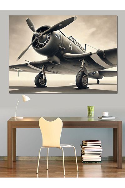 Tablomega Pânză decorativă cu ilustrație de avion în stil vechi - pictură din lemn MDF