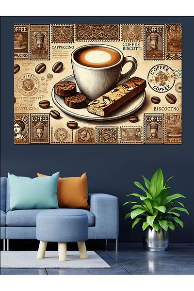 Tablomega Pânză decorativă cu desen de cafea în stil retro - masă din lemn MDF