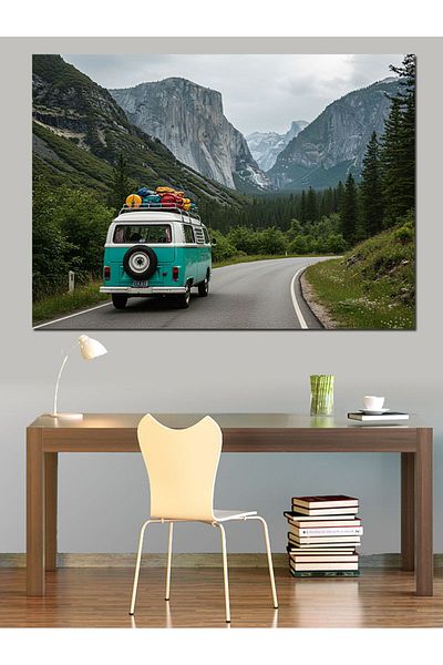 Tablomega Pânză decorativă pentru călătorii pe drumul de munte și rulote - pictură din lemn MDF