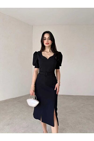 MODA DURAĞI GİNA Kemerli Midi Kaliteli Elbise