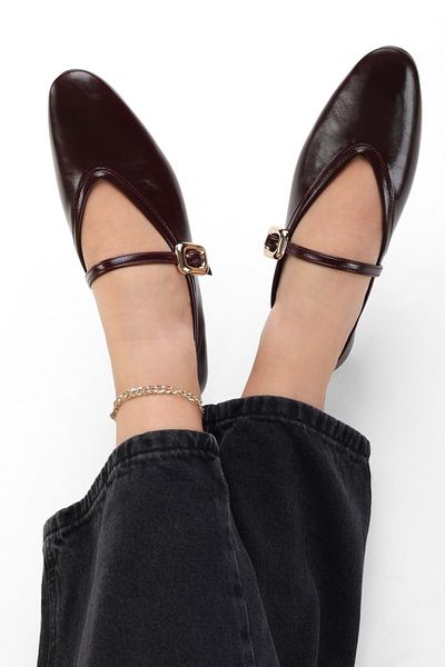 Shoeberry Women's Lorien Burgundy Skin Ballerina Shoes