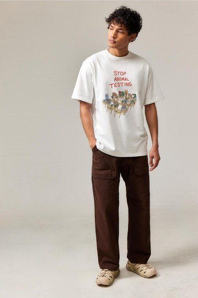 Tee&more. Unisex Oversize Stop Animal Testing Printed Premium T-Shirt