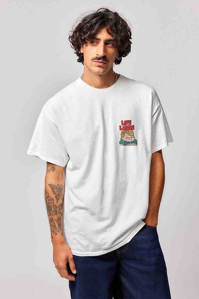 Tee&more. Μπλουζάκι Louie Vintage Unisex Oversize Premium - Σκανταλιάρικο χρώμα, γυαλιστερό και μπροστινό τύπωμα