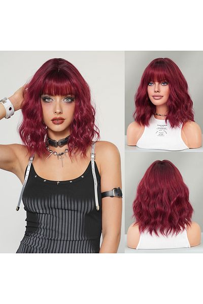 Fenomen Peruk Black Red Wavy Special Design Vip Hair Wig