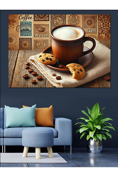 Tablomega Pânză Decorativă Desen Cafea și Prăjituri - Lemn MDF
