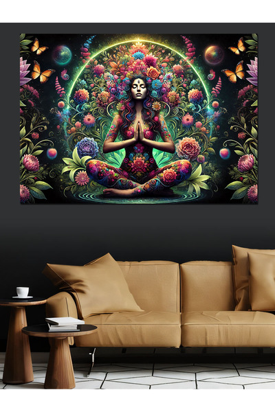 Tablo Mega Mistk Meditasyon Figürü Dekoratif Kanvas - Mdf Ahşap Tablo