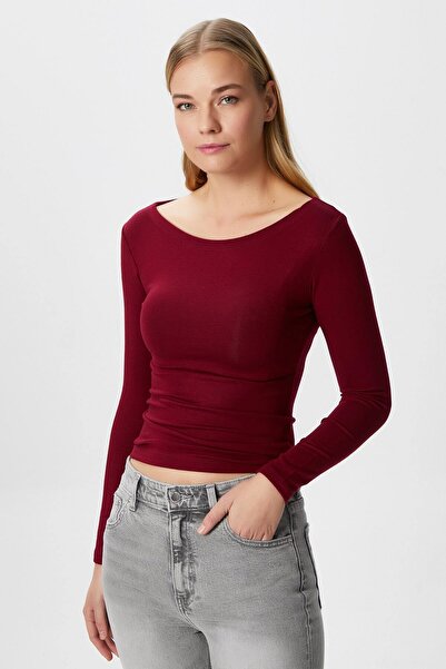Ritnice Kayık Yaka Need Uzun Kollu Bordo Soft Top / Bluz