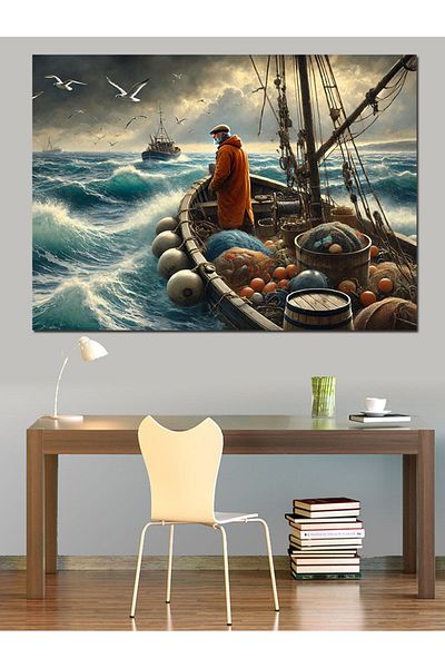 Tablomega Pânză decorativă Stormy Sea And Fisherman - Lemn MDF