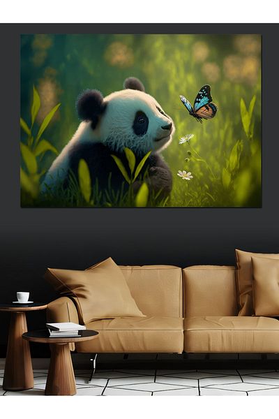 Tablomega Pânză decorativă Fluture și Panda - Lemn MDF