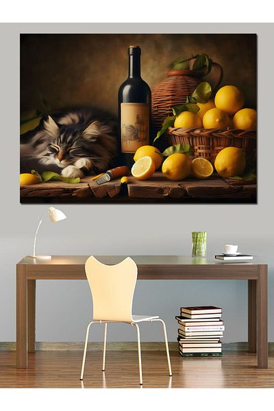 Tablomega Pânză decorativă Pisica adormită și vin - Lemn MDF