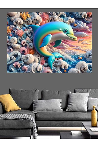 Tablomega Pânză decorativă Colorful Dolphin World - Lemn MDF