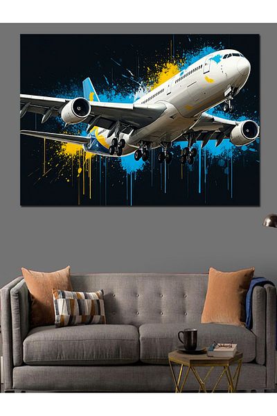 Tablomega Avion alb în aer Pânză decorativă - Lemn MDF