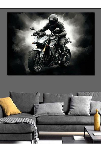 Tablomega Διακοσμητικός καμβάς Night Motorcyclist - Ξύλινη επιφάνεια MDF