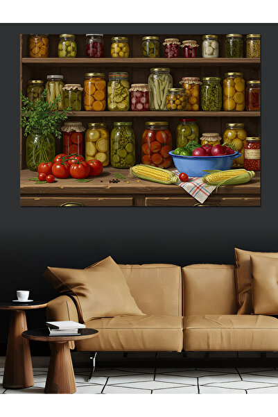 ekart Turşu Kavanoz Rafı Dekoratif Kanvas - Mdf Ahşap Tablo