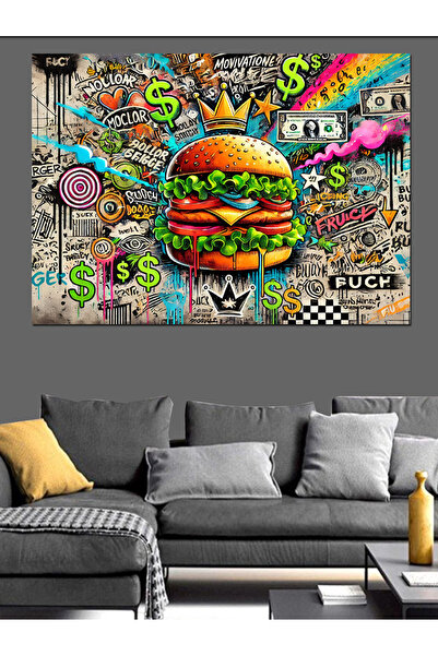 ekart Renkli Fast-Food Grafiti Dekoratif Kanvas - Mdf Ahşap Tablo
