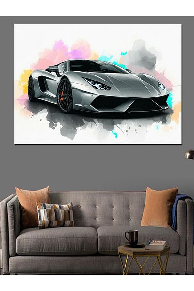 Tablomega Pânză decorativă cu design de mașină sport gri - pictură din lemn MDF