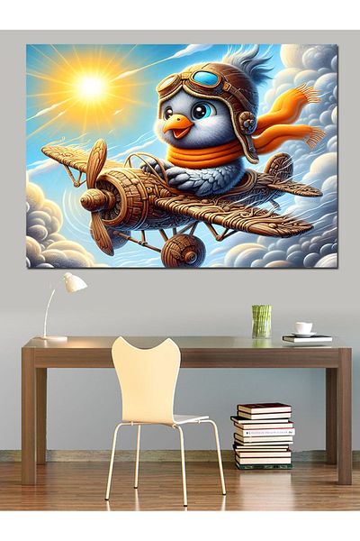 Tablomega Avion și păsări drăguțe pânză decorativă - pictură din lemn MDF