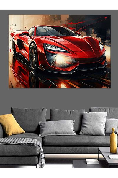 Tablomega Pânză decorativă pentru mașină sport roșie - Lemn MDF