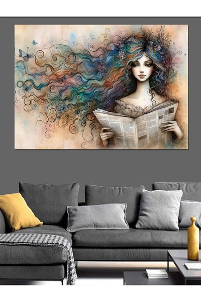Tablomega Fata care citeste ziare Canvas Decorativ - Tablou din lemn MDF