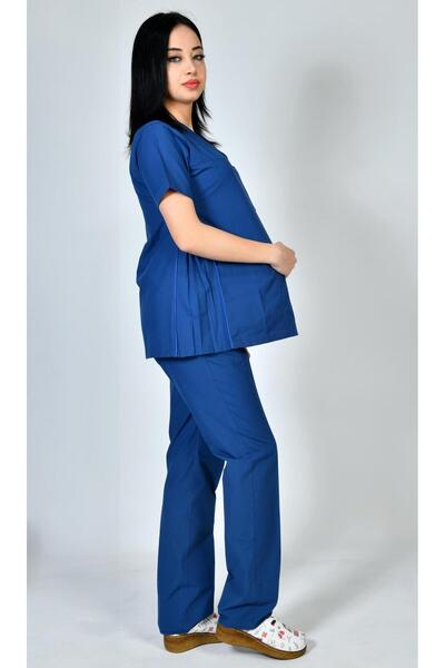Kıraç Uniform Petrol Mavi Hamile Hemşire Forması – Yandan Fermuarlı