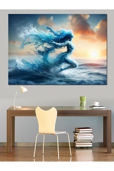 Tablomega Pânză decorativă pentru femei abstracte care alergă în mare - pictură din lemn MDF