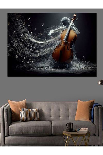 Tablomega Femeie care cântă la violoncel și partituri Canvas Decorative - Lemn MDF