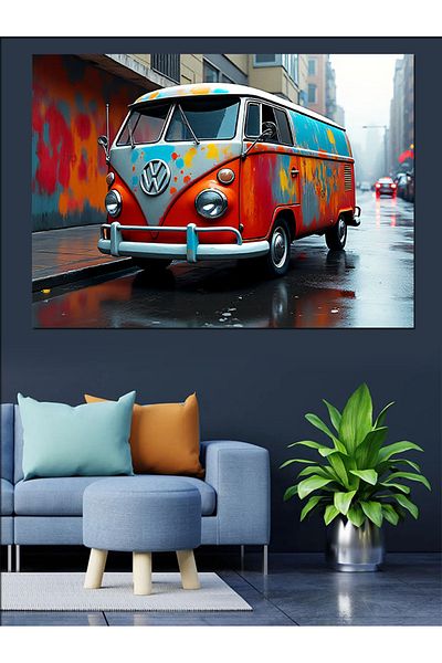 Tablomega Διακοσμητικός καμβάς Volkswagen Minibus Graffiti - Ξύλινος πίνακας MDF