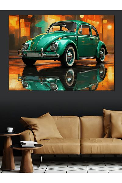 Tablomega Pânză decorativă Green Vosvos Car Design - MDF Lemn