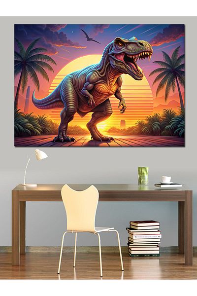 Tablomega Dinozaur și copaci Pânză decorativă - Lemn MDF